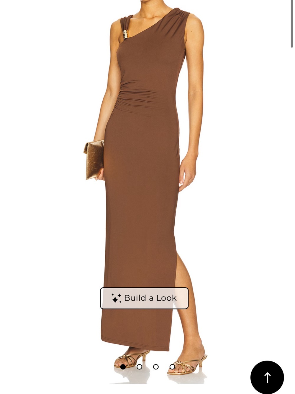 One-Shoulder Brown Maxi Dress with Side Ruching